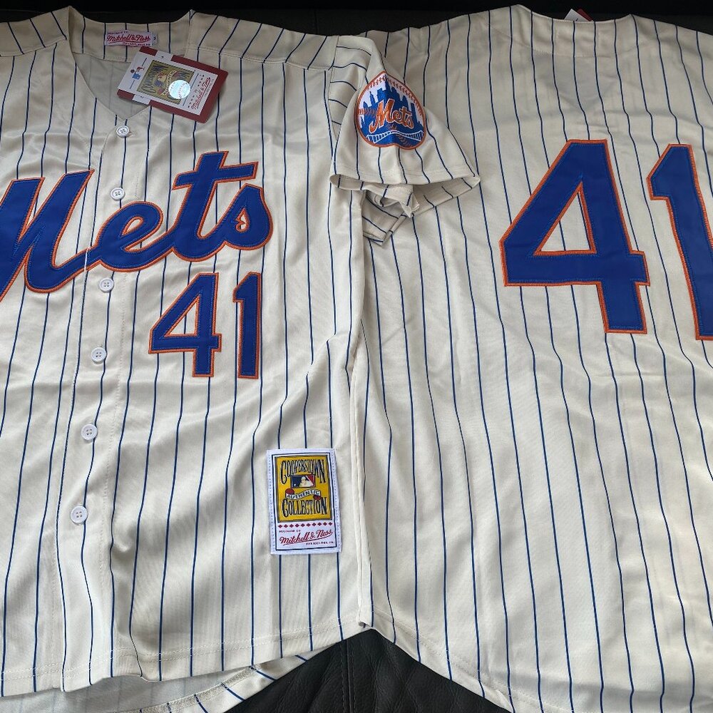 Mitchell & Ness Cream and Blue Mets Jersey